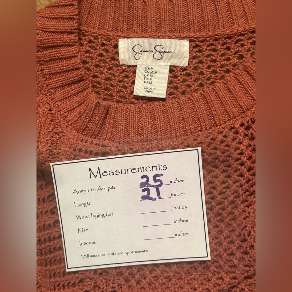 essica Simpson Open Crochet Batwing Sweater Rust Boho Festival Medium - Picture 6 of 6